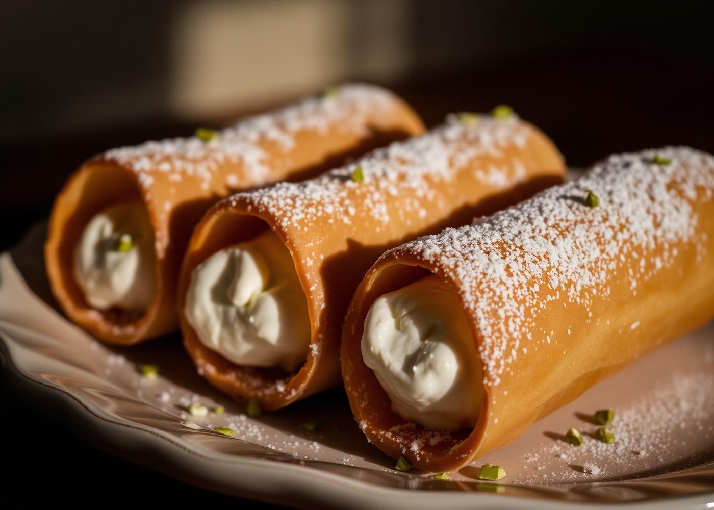 Fresh cannoli on a marble counter